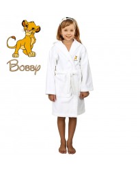 Brown Lion Cartoon Design & Custom Name Embroidery on Kids Hooded Bathrobe